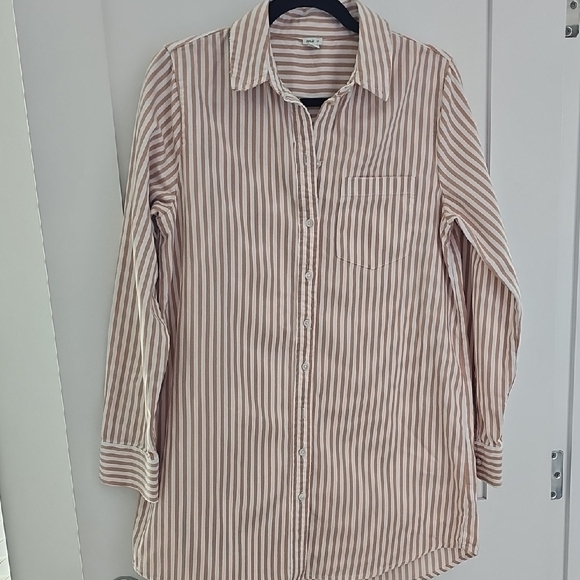 aerie Tops - Aerie Striped Button Down Shirt - Pink and White Size S/P